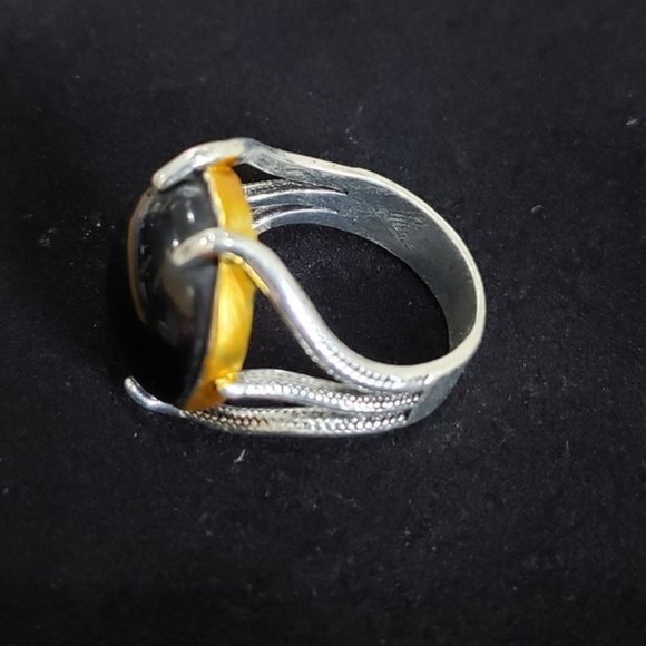 Men's Vintage Black Agate Eagle Claw Ring - Picture 5 of 11